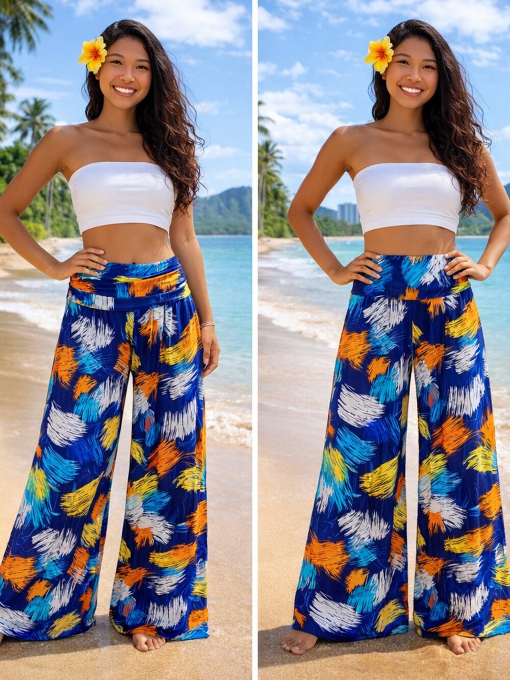 Honeylee Wide Band Flare Leg Palazzos Small Relaxed Abstract Paint Splash Pants
